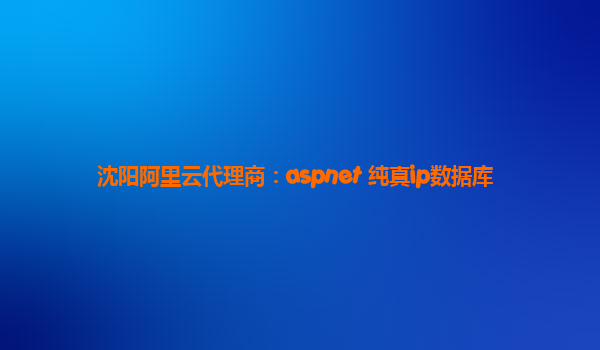 沈阳阿里云代理商：aspnet 纯真ip数据库