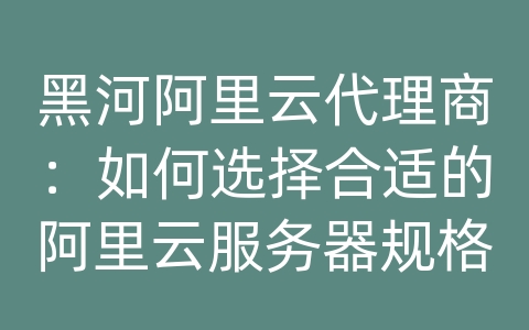 黑河阿里云代理商：如何选择合适的阿里云服务器规格和配置？