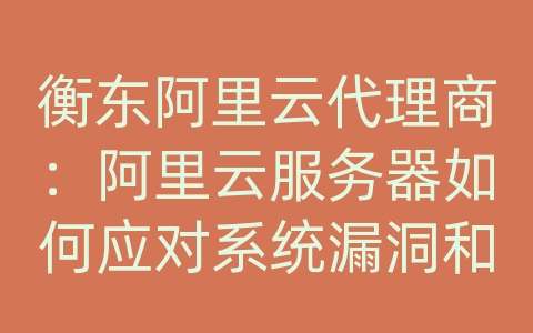 衡东阿里云代理商：阿里云服务器如何应对系统漏洞和安全威胁？