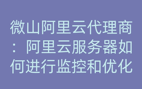 微山阿里云代理商：阿里云服务器如何进行监控和优化？有哪些监控工具？