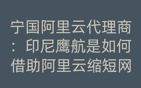 宁国阿里云代理商：印尼鹰航是如何借助阿里云缩短网络延迟的？