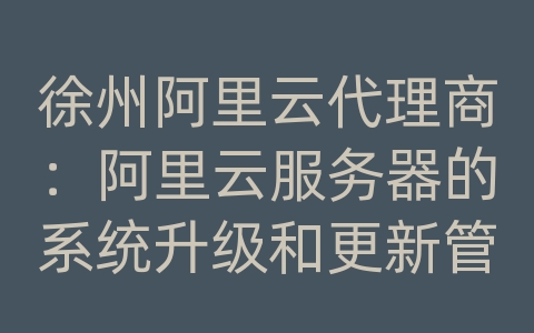 徐州阿里云代理商：阿里云服务器的系统升级和更新管理？