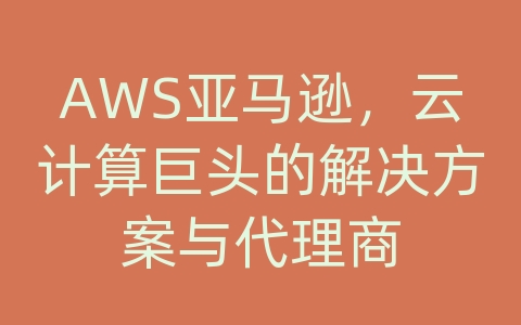 AWS亚马逊，云计算巨头的解决方案与代理商