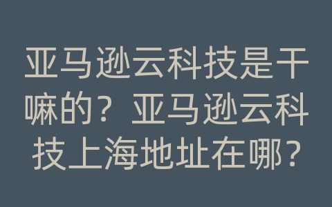 亚马逊云科技是干嘛的？亚马逊云科技上海地址在哪？