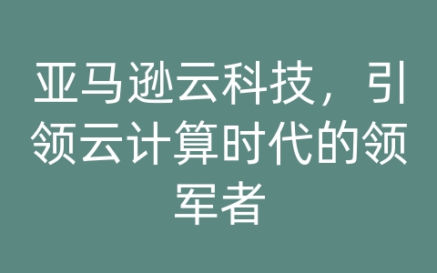 亚马逊云科技，引领云计算时代的领军者