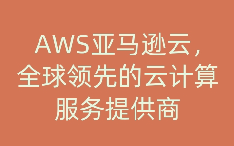 AWS亚马逊云，全球领先的云计算服务提供商