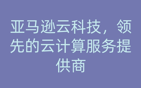 亚马逊云科技，领先的云计算服务提供商