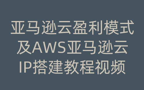 亚马逊云盈利模式及AWS亚马逊云IP搭建教程视频