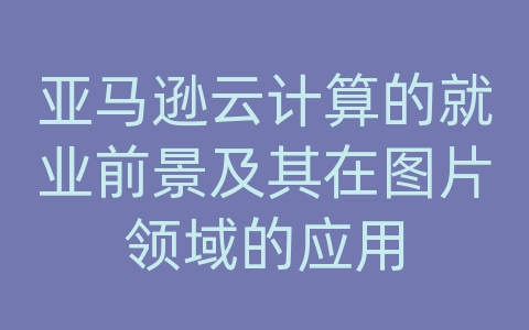 亚马逊云计算的就业前景及其在图片领域的应用