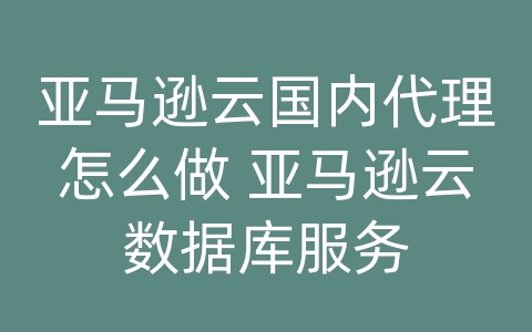 亚马逊云国内代理怎么做 亚马逊云数据库服务