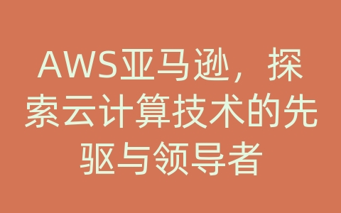 AWS亚马逊，探索云计算技术的先驱与领导者