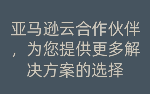 亚马逊云合作伙伴，为您提供更多解决方案的选择