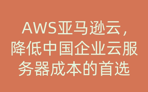 AWS亚马逊云，降低中国企业云服务器成本的首选