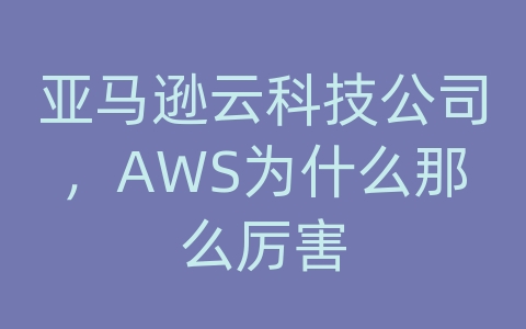 亚马逊云科技公司，AWS为什么那么厉害