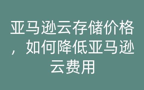 亚马逊云存储价格，如何降低亚马逊云费用