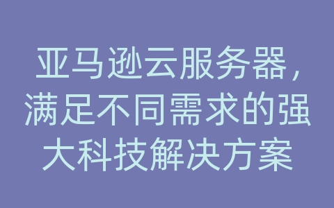 亚马逊云服务器，满足不同需求的强大科技解决方案