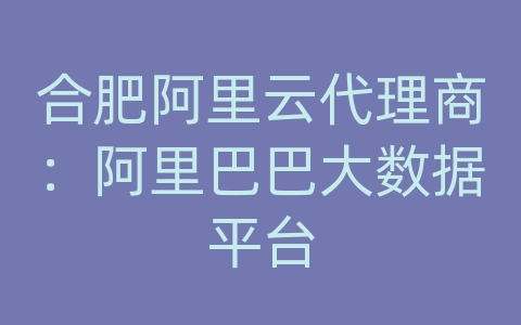 合肥阿里云代理商：阿里巴巴大数据平台