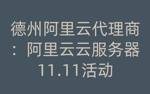 德州阿里云代理商：阿里云云服务器11.11活动