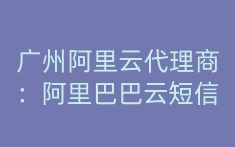 广州阿里云代理商：阿里巴巴云短信