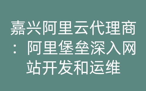 嘉兴阿里云代理商：阿里堡垒深入网站开发和运维