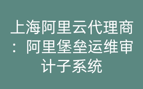 上海阿里云代理商：阿里堡垒运维审计子系统