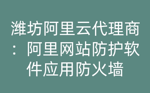 潍坊阿里云代理商：阿里网站防护软件应用防火墙