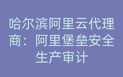 哈尔滨阿里云代理商：阿里堡垒安全生产审计