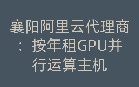 襄阳阿里云代理商：按年租GPU并行运算主机