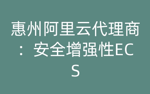 惠州阿里云代理商：安全增强性ECS