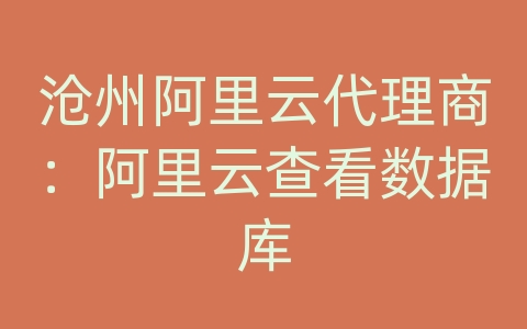 沧州阿里云代理商：阿里云查看数据库