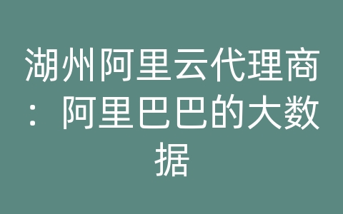 湖州阿里云代理商：阿里巴巴的大数据