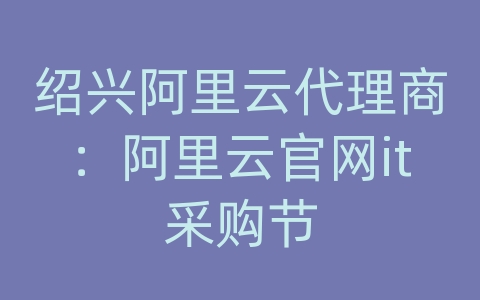 绍兴阿里云代理商：阿里云官网it采购节