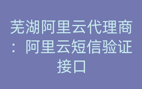 芜湖阿里云代理商：阿里云短信验证接口