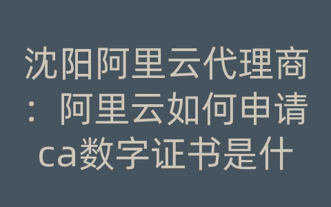 沈阳阿里云代理商：阿里云如何申请ca数字证书是什么