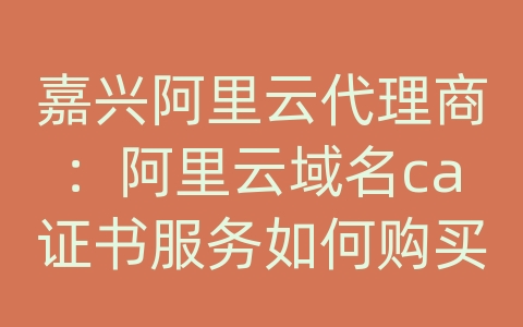 嘉兴阿里云代理商：阿里云域名ca证书服务如何购买免费的