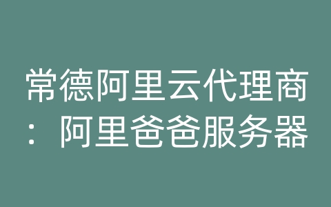 常德阿里云代理商：阿里爸爸服务器