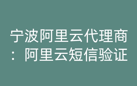 宁波阿里云代理商：阿里云短信验证