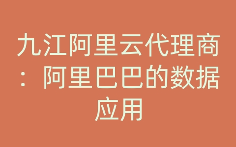 九江阿里云代理商：阿里巴巴的数据应用