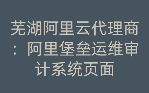 芜湖阿里云代理商：阿里堡垒运维审计系统页面