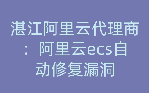 湛江阿里云代理商：阿里云ecs自动修复漏洞