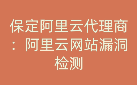 保定阿里云代理商：阿里云网站漏洞检测