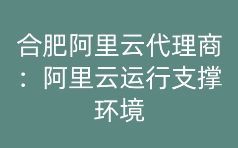 合肥阿里云代理商：阿里云运行支撑环境