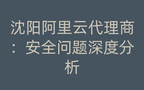 沈阳阿里云代理商：安全问题深度分析