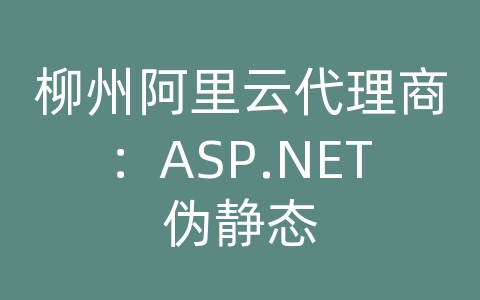 柳州阿里云代理商：ASP.NET伪静态