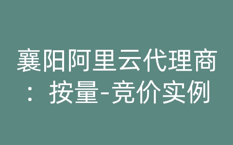 襄阳阿里云代理商：按量-竞价实例