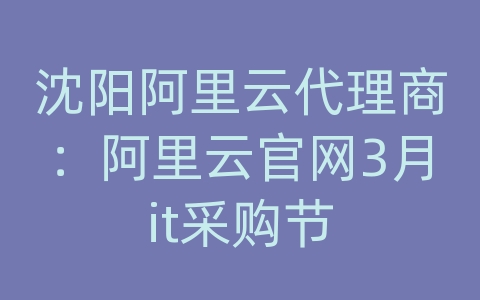 沈阳阿里云代理商：阿里云官网3月it采购节