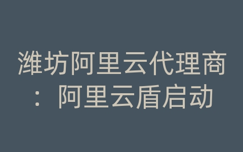 潍坊阿里云代理商：阿里云盾启动