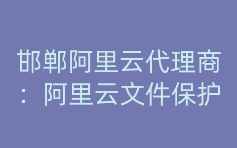 邯郸阿里云代理商：阿里云文件保护