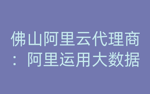 佛山阿里云代理商：阿里运用大数据