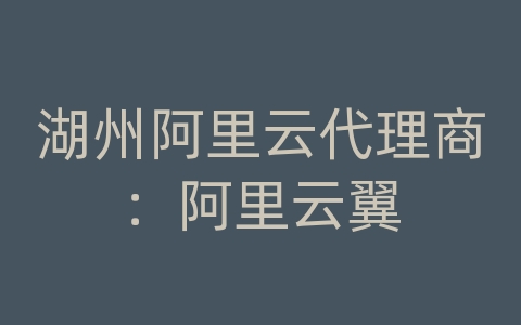 湖州阿里云代理商：阿里云翼